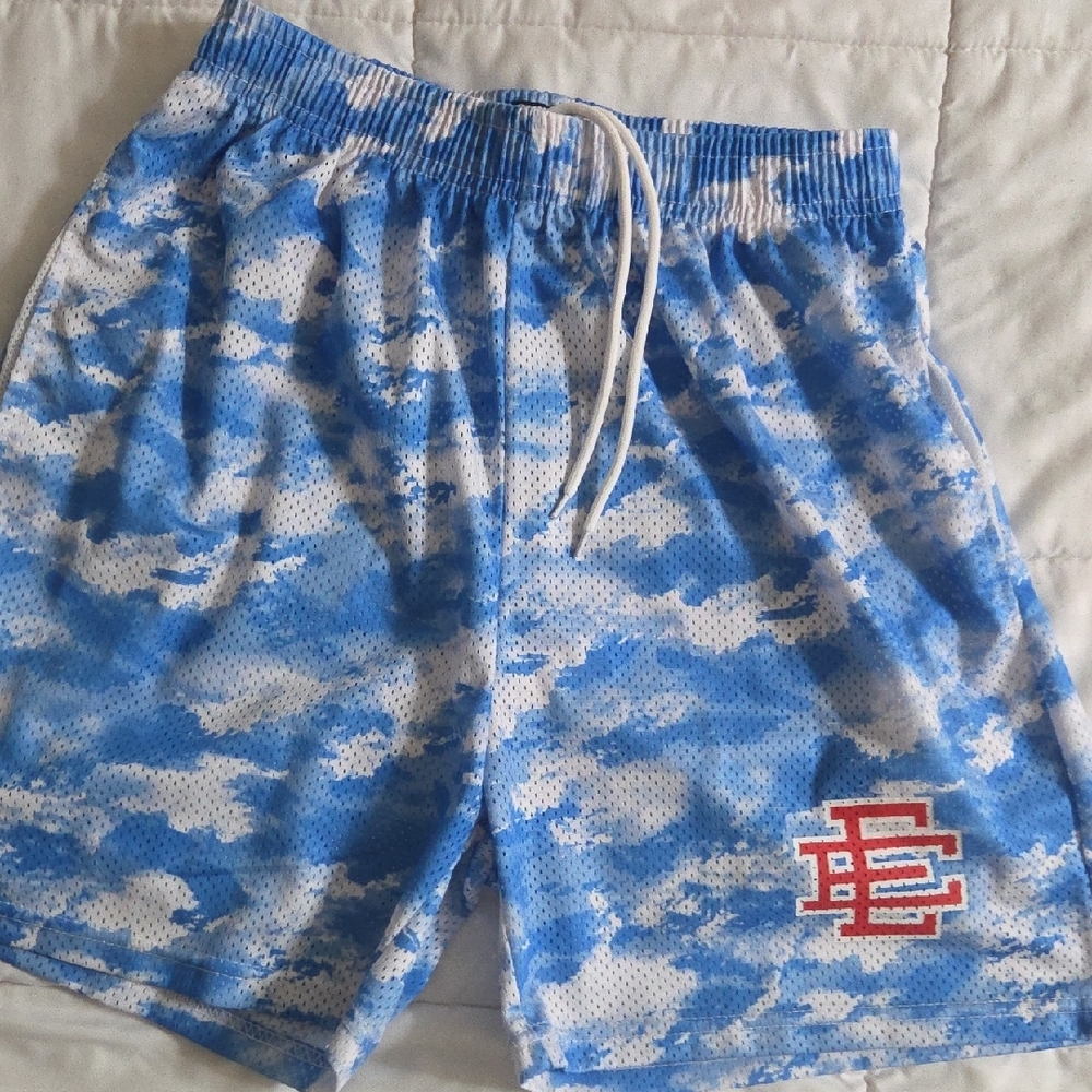 Sky Blue Cloud Mesh Shorts ✨ EE Inspired Hypebeast Summer Piece Large Sz [1259]